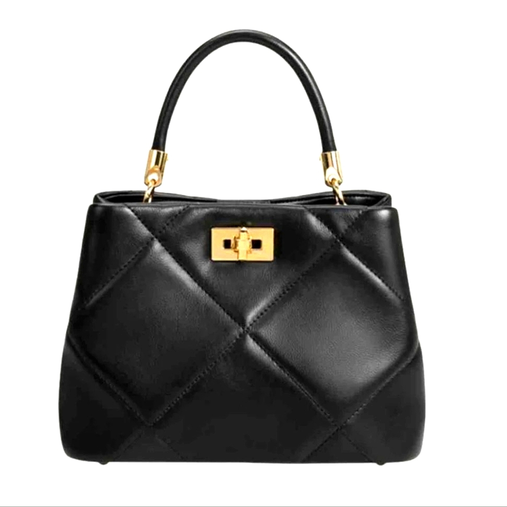 🖤✨️Black Melie Bianco Quilted Faux Leather Top Handle Handbag "Blake" Purse